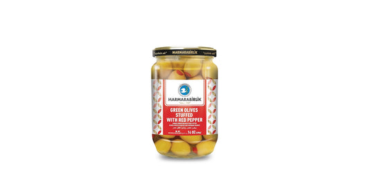Marmarabirlik Green Olives Stuffed W Red Pepper (14oz)