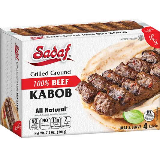 Sadaf Grilled Ground Beef Kabob Spicy 4 Count 204g