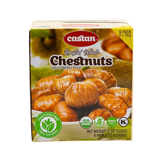 Castan Roasted Whole Chestnuts Shelled Ready To Eat 6 Pack Net Weight 600g (21 oz)